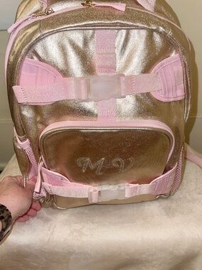Metallic Gold Glitter Pottery Barn Kids Mackenzie Small Backpack Pink Bow